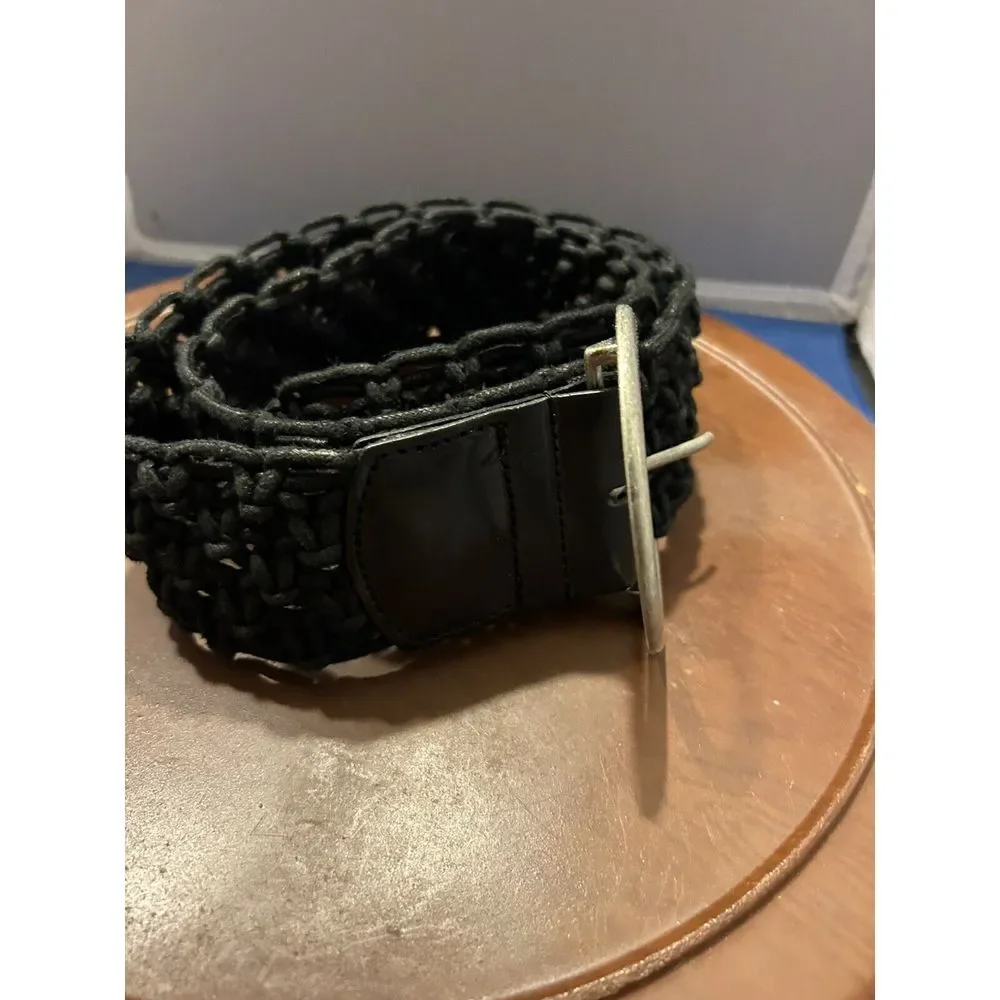 Vintage Genuine Leather Braided Black Belt Size S‎ Boho Western Hippie Cowgirl